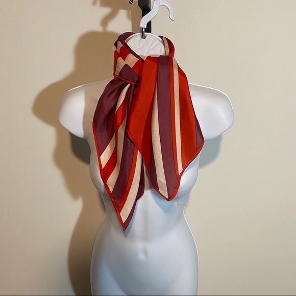 Vintage Red Purple White Asymmetrical Line Print Square Scarf - Picture 7 of 12